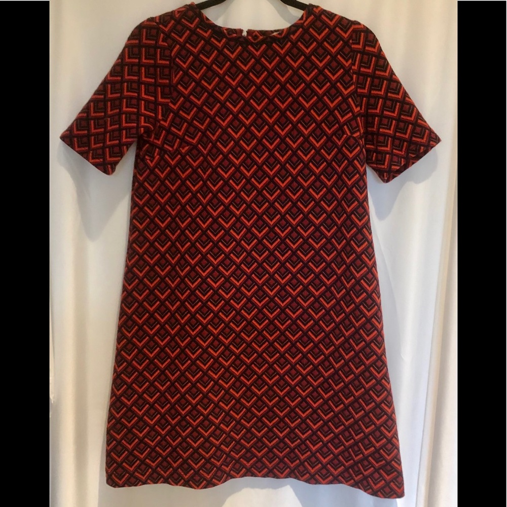 LOFT Red and Black Geometric Midi Dress